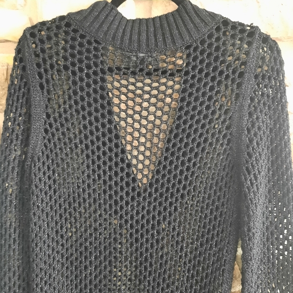 Express Open Knit Long-Sleeve Sweater Black Womens Size Large - Picture 5 of 8